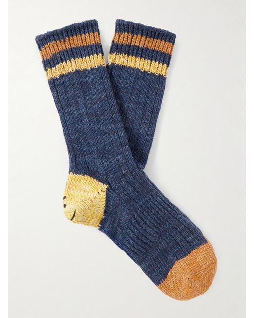 Kapital Blue Intarsia Cotton And Hemp-Blend Socks for men