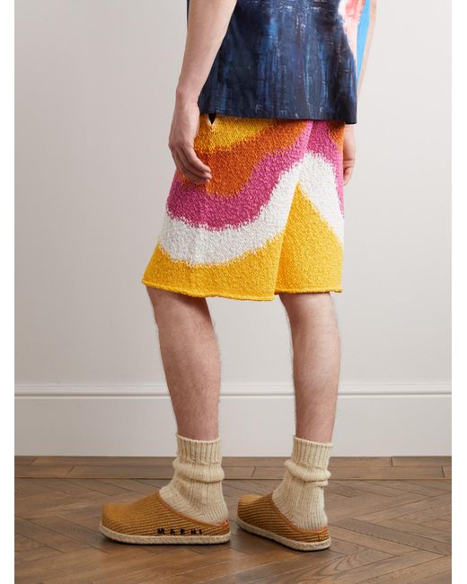 Marni Yellow Straight-Leg Crochet-Knit Striped Cotton Shorts for men