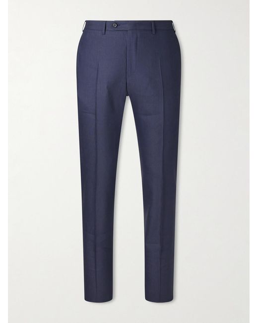 Canali Blue Tapered Linen And Wool-Blend Twill Suit Trousers for men