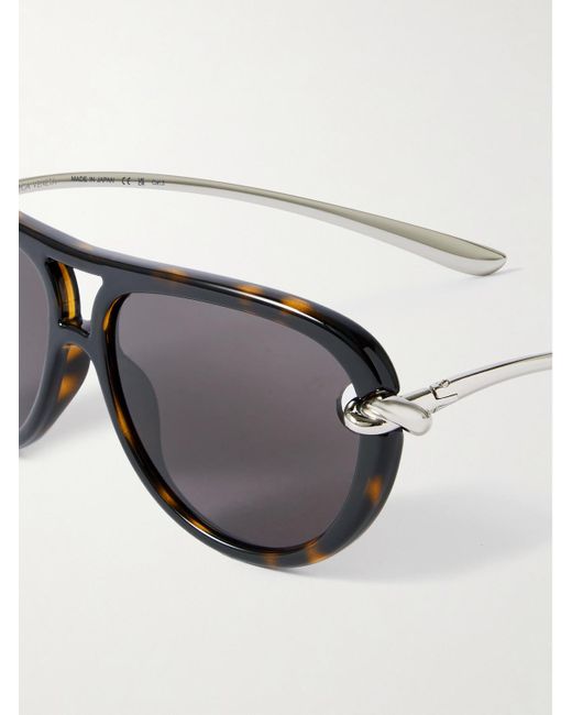 Bottega Veneta Black Aviator-style Tortoiseshell Acetate And Silver-tone Sunglasses for men