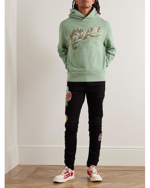 Amiri Green Filigree Logo-embroidered Cotton-jersey Hoodie for men