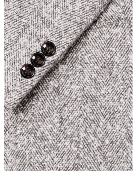 NN07 Gray Jordin 1087 Double-Breasted Recycled-Herringbone Suit Jacket for men