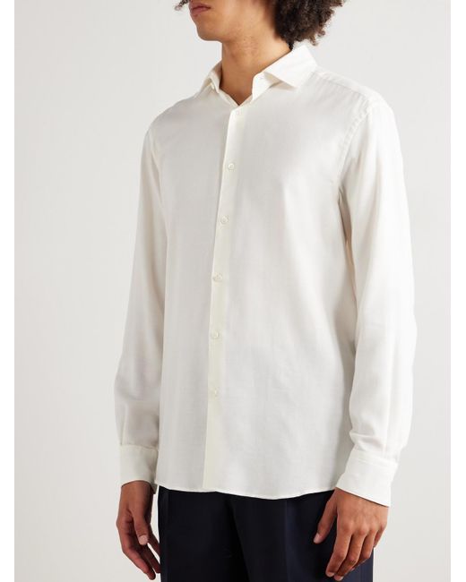 Zegna Natural Cotton And Cashmere-Blend Twill Shirt for men