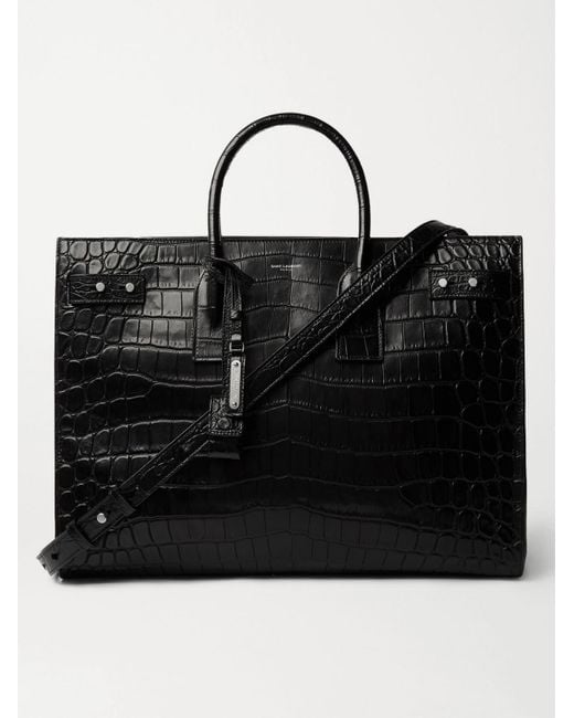 Saint Laurent Black Croc-Effect Leather Tote Bag for men