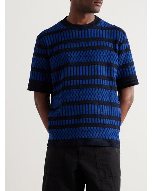 Mr P. Gestreiftes T-Shirt aus Baumwollfrottee in Blue für Herren