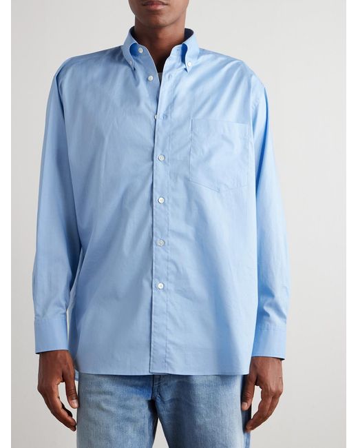 Auralee Blue Oversized Button-down Collar Cotton Shirt for men