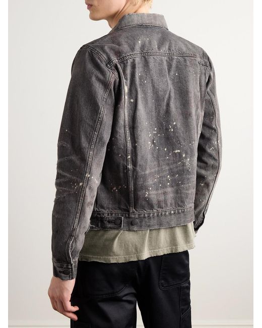 John Elliott Gray Thumper Type Iii Distressed Paint-Splattered Selvedge Denim Trucker Jacket for men