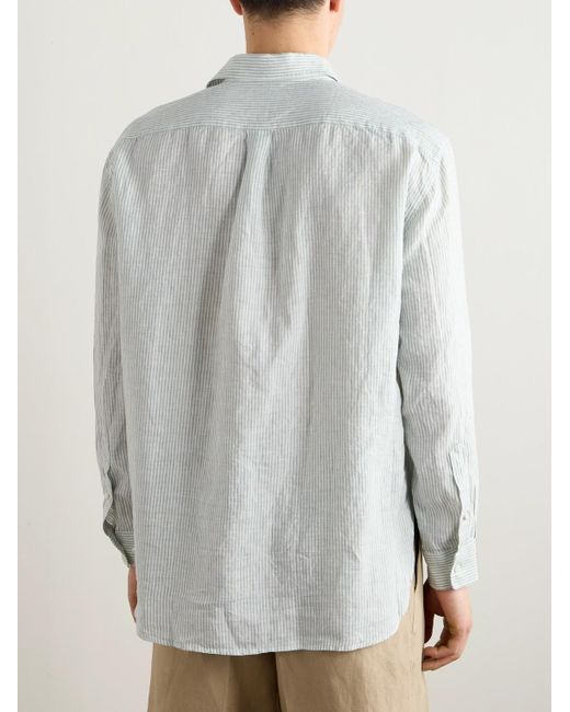 Loro Piana White Raffaele Striped Linen Shirt for men