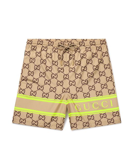 Gucci Brown Straight-leg Long-length Logo-print Swim Shorts for men