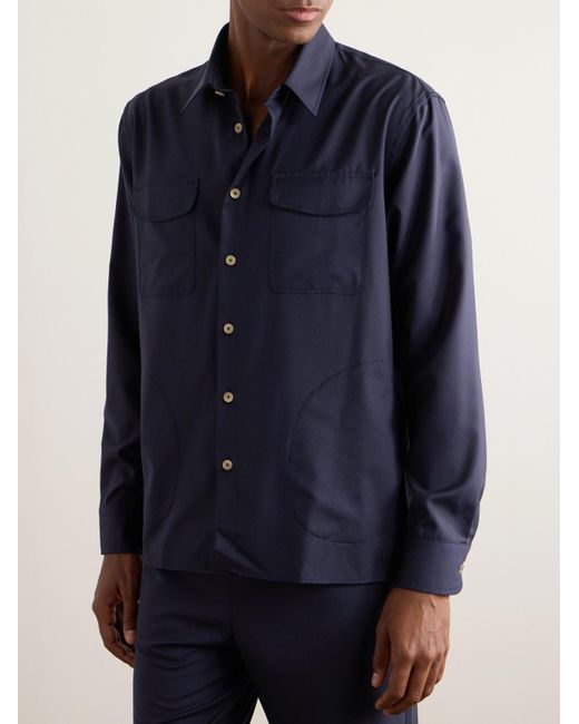 De Bonne Facture Hemdjacke aus Wolle in Blue für Herren
