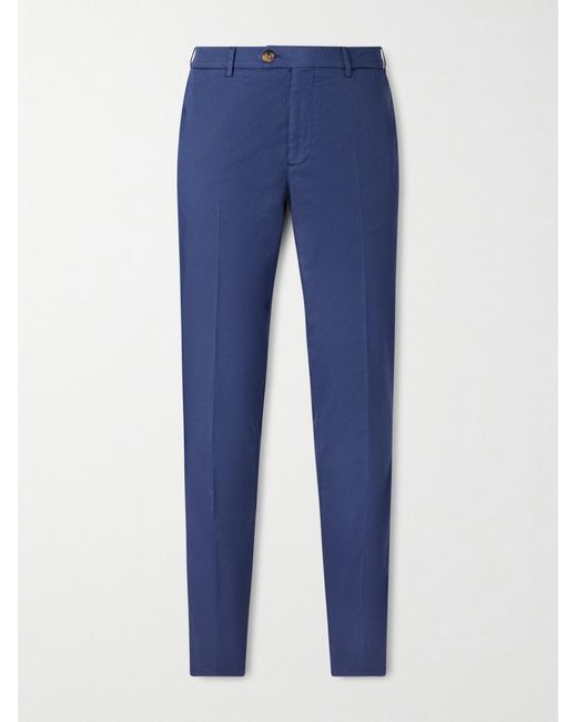 Brunello Cucinelli Blue Slim-Fit Stretch-Cotton Twill Trousers for men