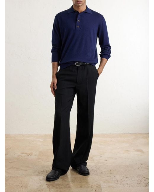 Eleventy Blue Cotton And Cashmere-Blend Polo Shirt for men