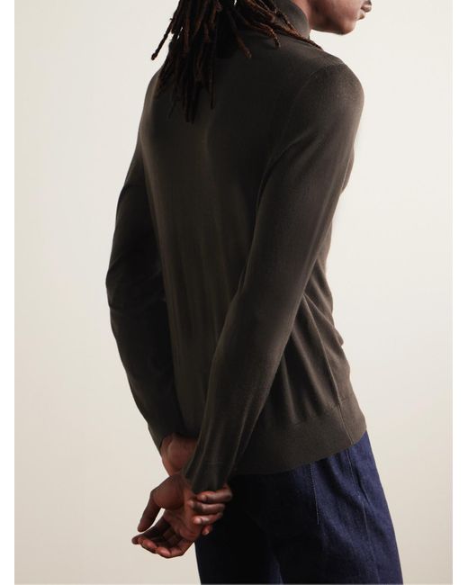 Pullover slim-fit in lana merino con mezza zip di Paul Smith in Black da Uomo