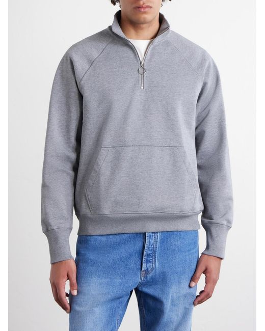 Drake's Gray Cotton-Jersey Half-Zip Sweater for men