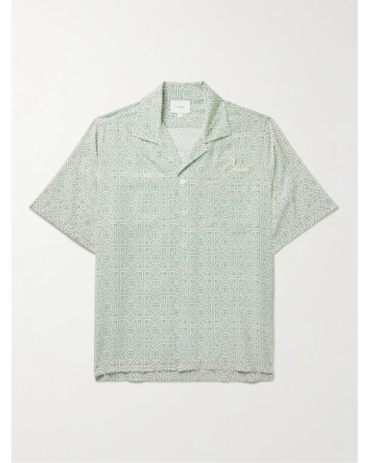 Rhude Blue Camp-collar Logo-embroidered Printed Silk-twill Shirt for men