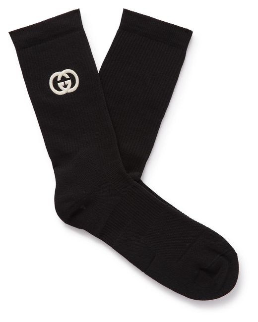 Gucci Black Cotton Blend Socks With Interlocking G for men