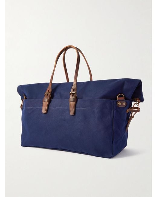 Bleu De Chauffe Blue Cabine Leather-Trimmed Cotton-Canvas Holdall for men