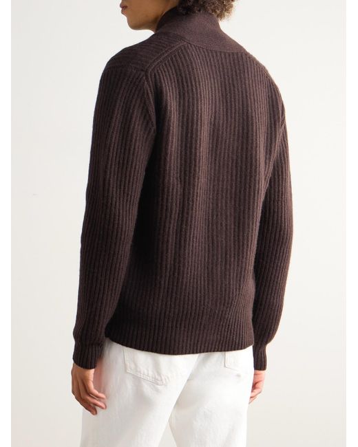 Allude Brown Shawl-Collar Wool And Cashmere-Blend Cardigan for men