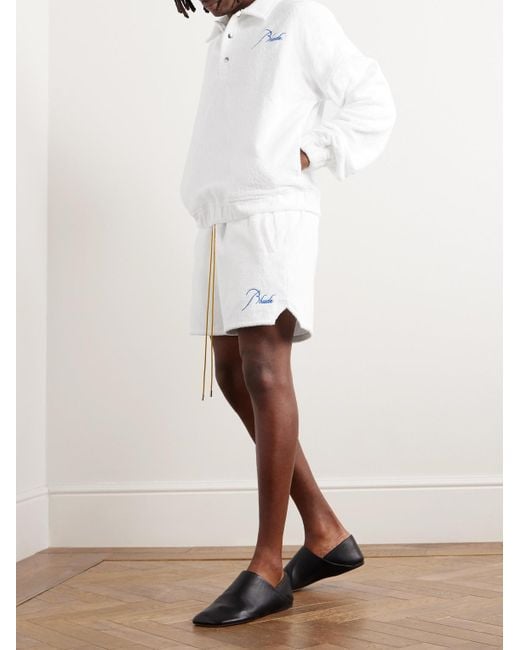 Rhude Gerade geschnittene Shorts aus Baumwollfleece mit Logostickerei in White für Herren
