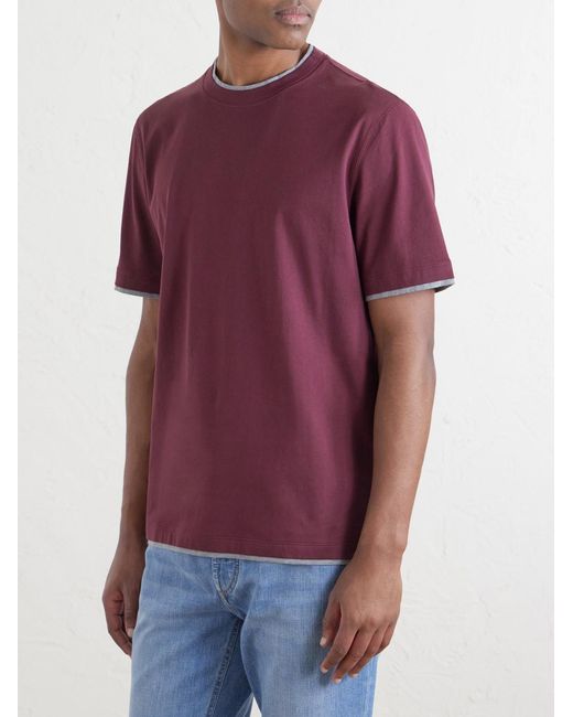 Brunello Cucinelli Purple Layered Cotton-Jersey T-Shirt for men