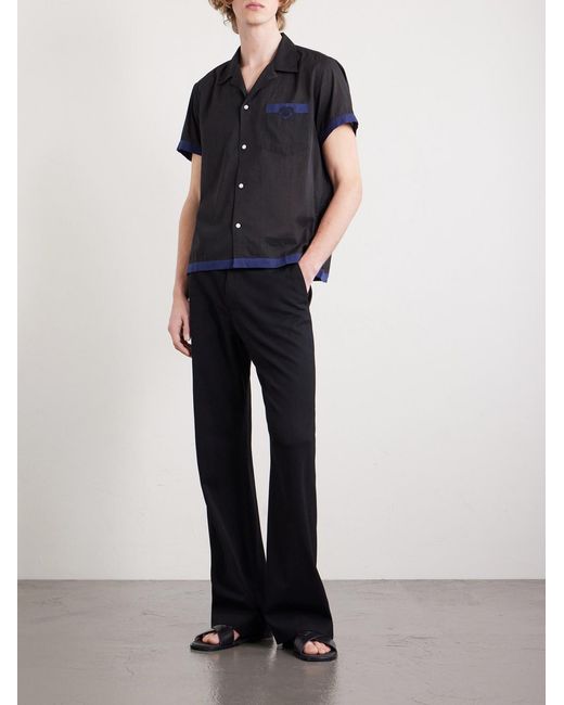Bode Black Heart Deco Appliquéd Two-tone Cotton Shirt for men