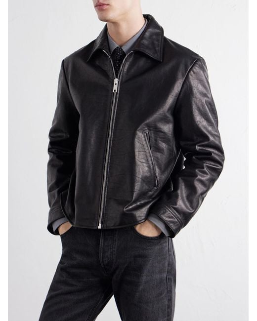 Totême  Black Distressed Leather Jacket for men