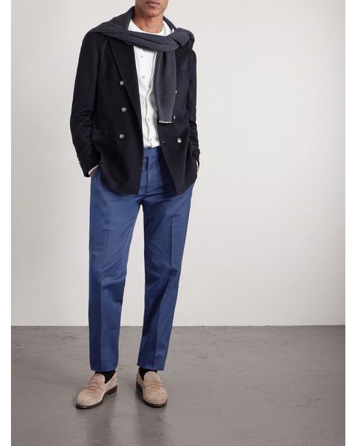 Brunello Cucinelli Blue Slim-Fit Stretch-Cotton Twill Trousers for men