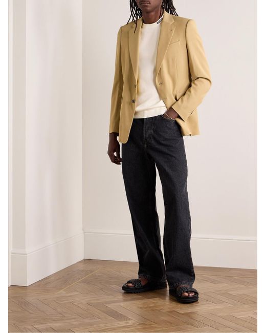 T-shirt in misto seta e cotone con logo a intarsio di Gucci in Natural da Uomo
