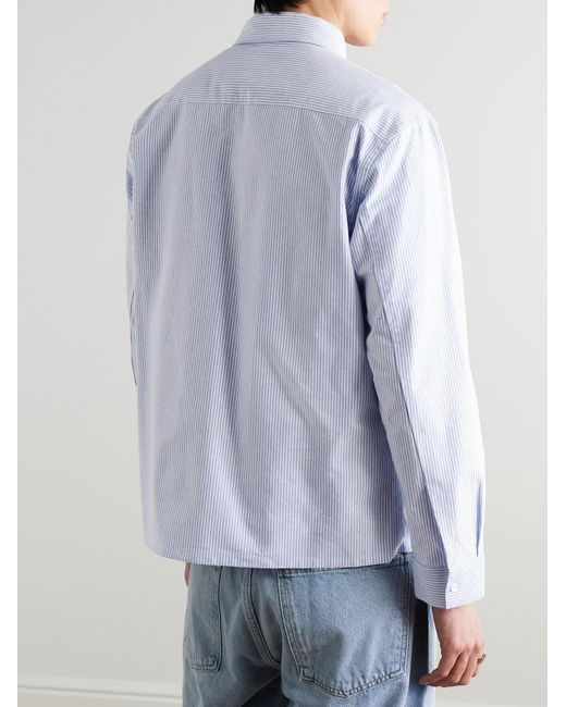 FRAME Blue Button-Down Collar Striped Cotton Shirt for men