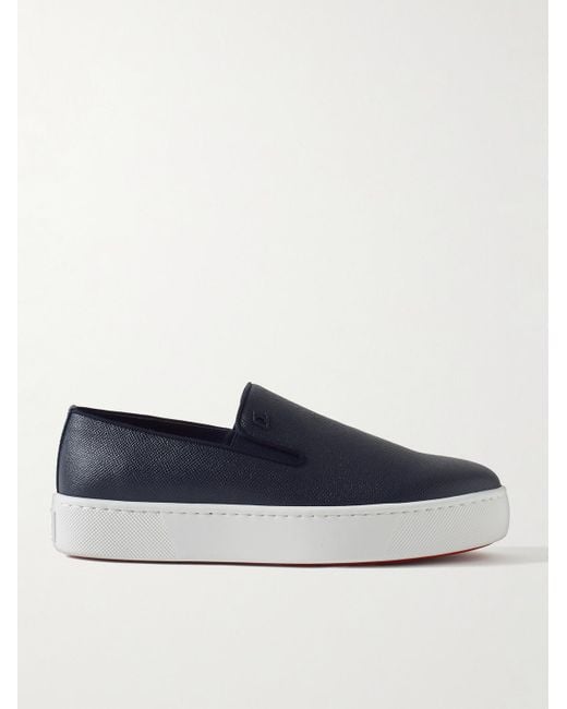 Christian Louboutin Blue Boatissimo Cross-Grain Leather Slip-On Sneakers for men