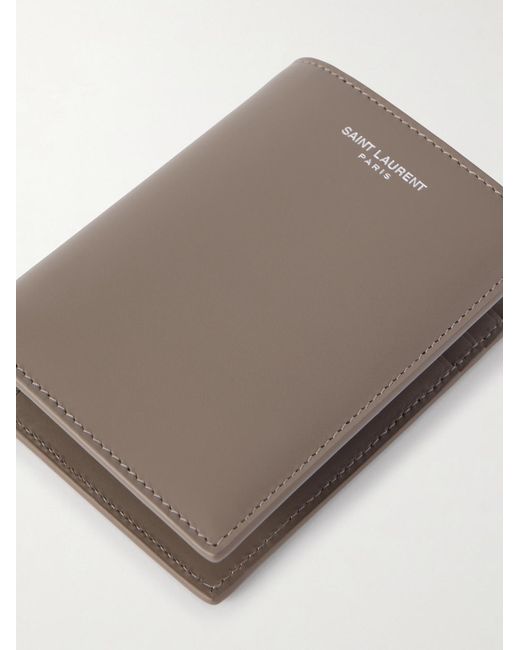 Saint Laurent Brown Logo-Print Leather Bifold Wallet for men