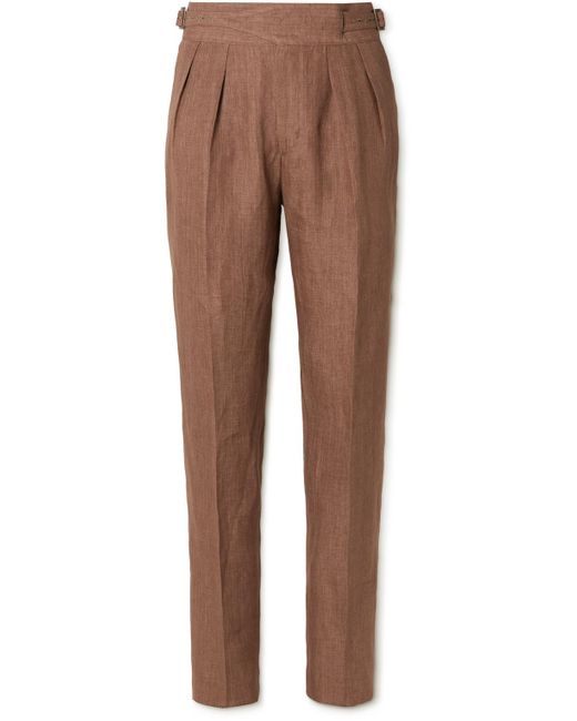 Rubinacci Brown Manny Straight-leg Pleated Linen Trousers for men