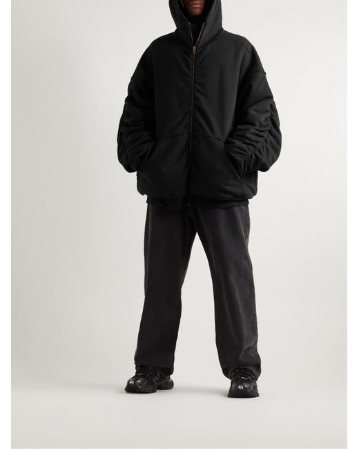 Oversized Padded Cotton-Jersey Hooded Bomber Jacket di Balenciaga in Black da Uomo