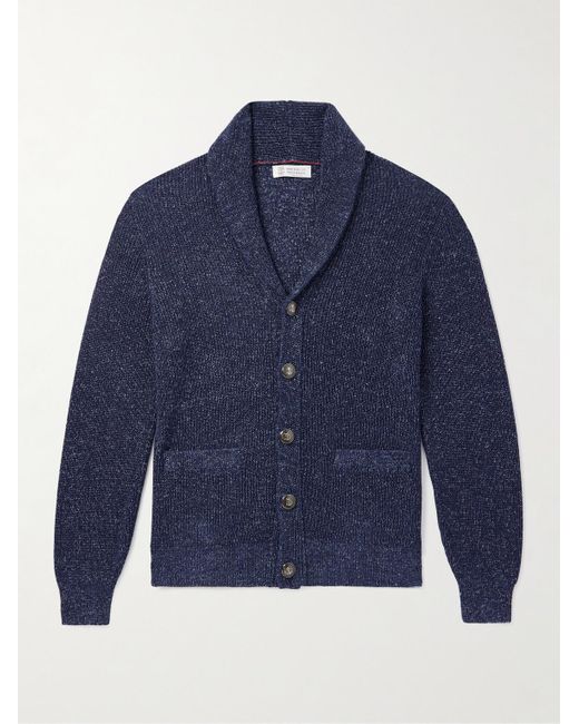 Brunello Cucinelli Blue Shawl-collar Cotton And Linen-blend Cardigan for men