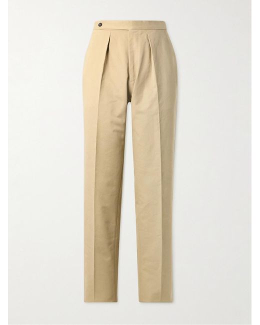 Drake's Natural Straight-Leg Pleated Cotton-Drill Suit Trousers for men