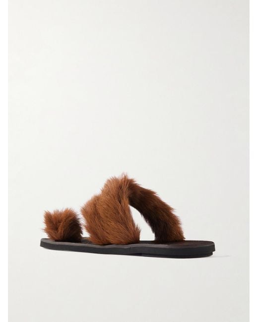 Dries Van Noten Brown Shearling Sandals for men
