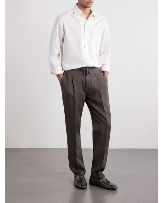De Petrillo Gray Straight-Leg Pleated Linen Suit Trousers for men