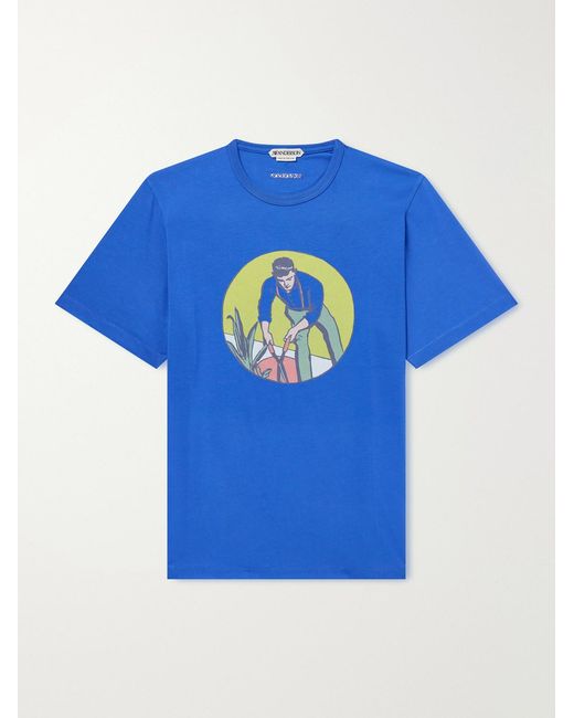 J.W. Anderson Blue Gardener Logo-Embroidered Printed Cotton-Jersey T-Shirt for men