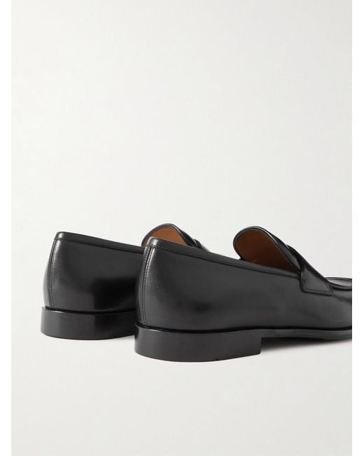 Ferragamo Black Funes Leather Penny Loafers for men
