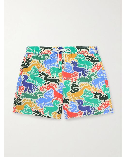 Drake's Blue Ducks Straight-leg Mid-length Printed Shell Swim Shorts for men