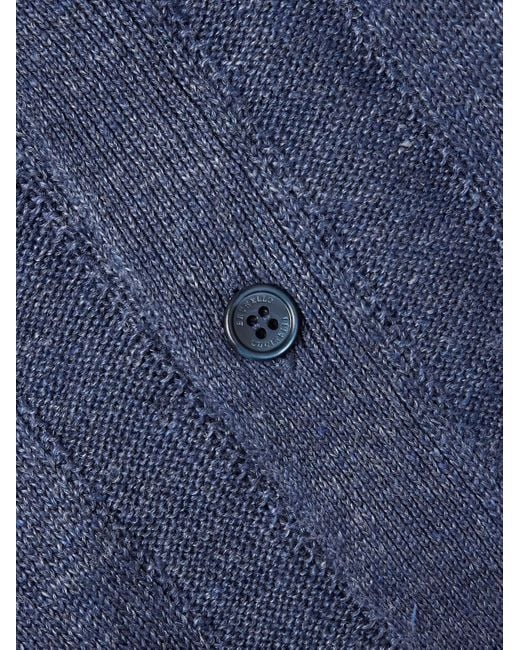 Camicia in misto lino e cotone a righe di Brunello Cucinelli in Blue da Uomo