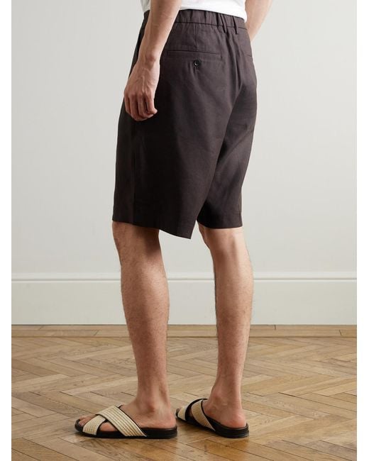 NN07 Black Kay 1808 Straight-Leg Pleated Lenzing Ecovero, Cotton And Linen-Blend Shorts for men