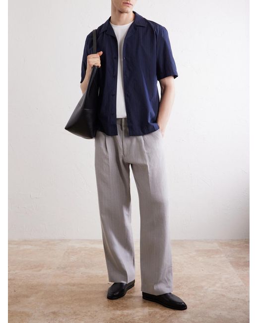 Sunspel Blue Camp-Collar Textured-Cotton Shirt for men