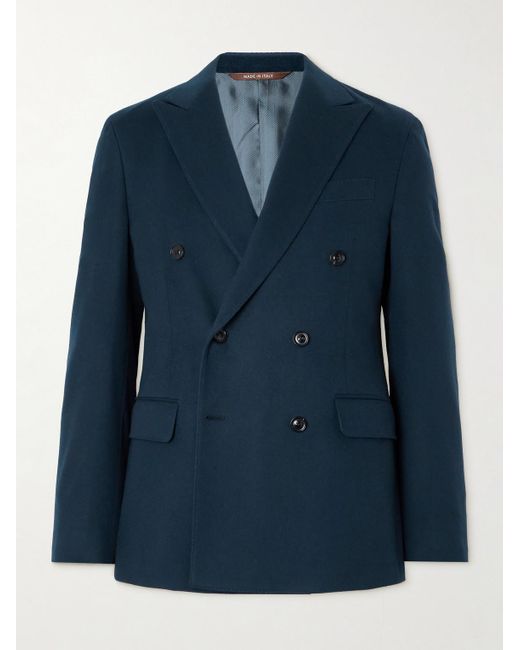 Canali Blue Double-Breasted Brushed Wool And Cashmere-Blend Blazer for men