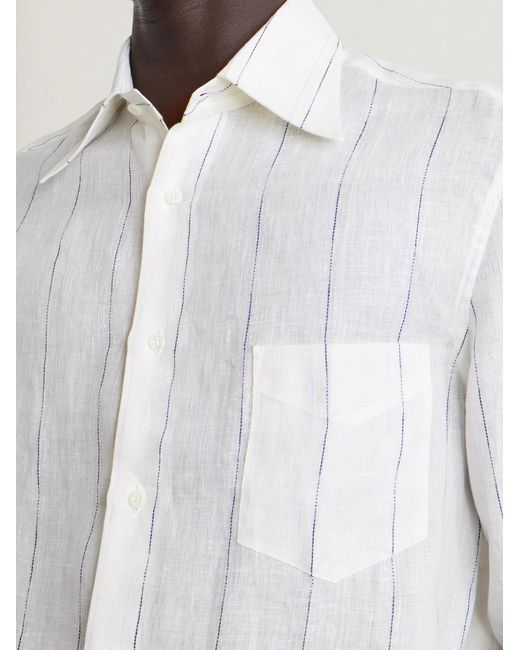 Brunello Cucinelli White Pinstriped Linen Shirt for men