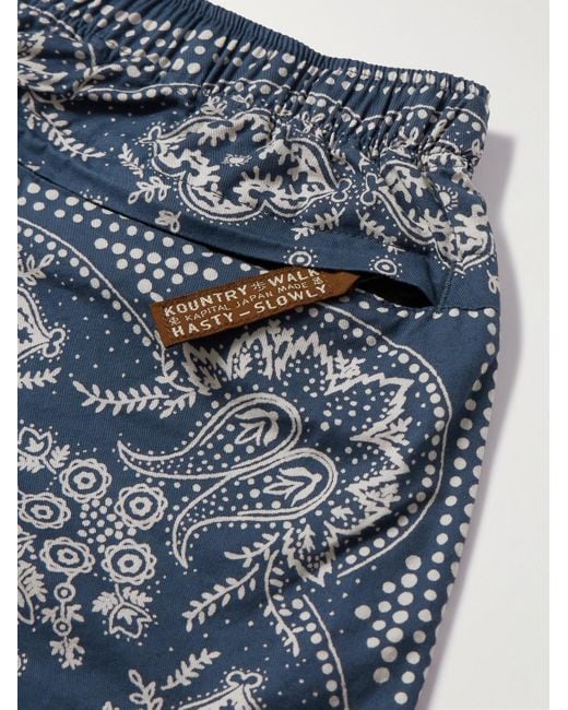 Kapital Blue Straight-Leg Belted Bandana-Print Patchwork Cotton-Twill Shorts for men