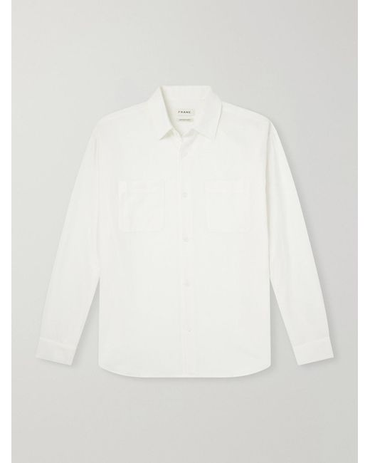 FRAME White Logo-Embroidered Cotton, Linen And Ramie-Blend Shirt for men