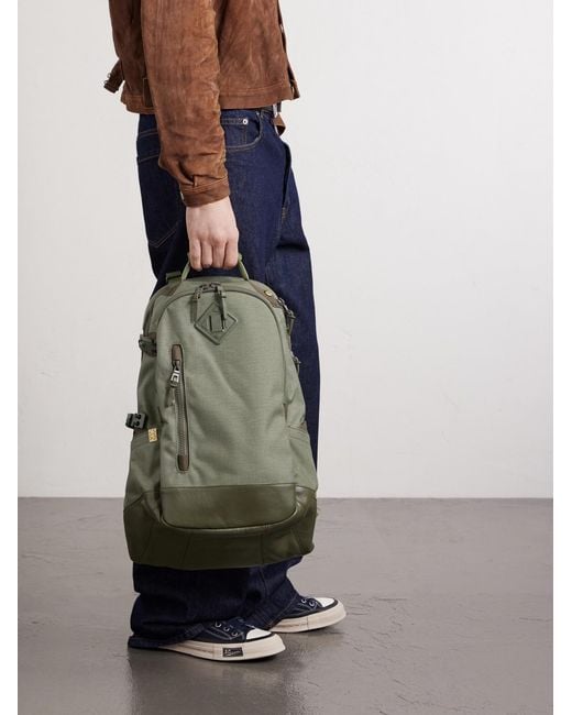 20L Leather-Trimmed Cordura Backpack di Visvim in Green da Uomo