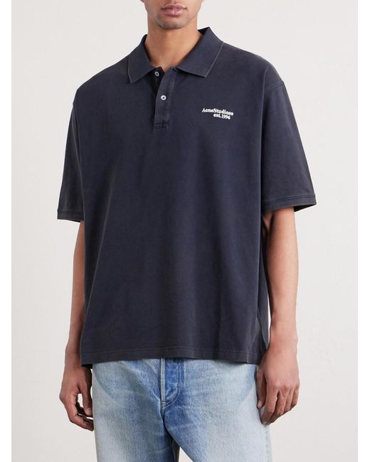 Acne Blue Egnes Logo-embroidered Cotton Piqué Polo Shirt for men