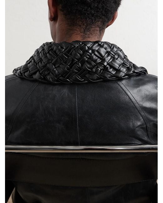 Bottega Veneta Black Intrecciato-Trimmed Leather Jacket for men
